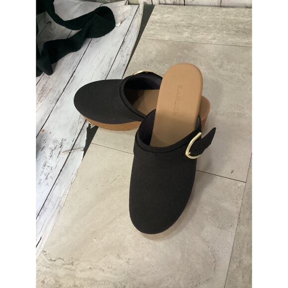 Rothy's Black Mules with Open Back Design Gold buckle Size 10.5 - Picture 2 of 4